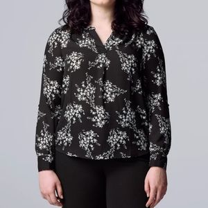 EUC Simply Vera Vera Wang roll-tab sleeve popover floral blouse